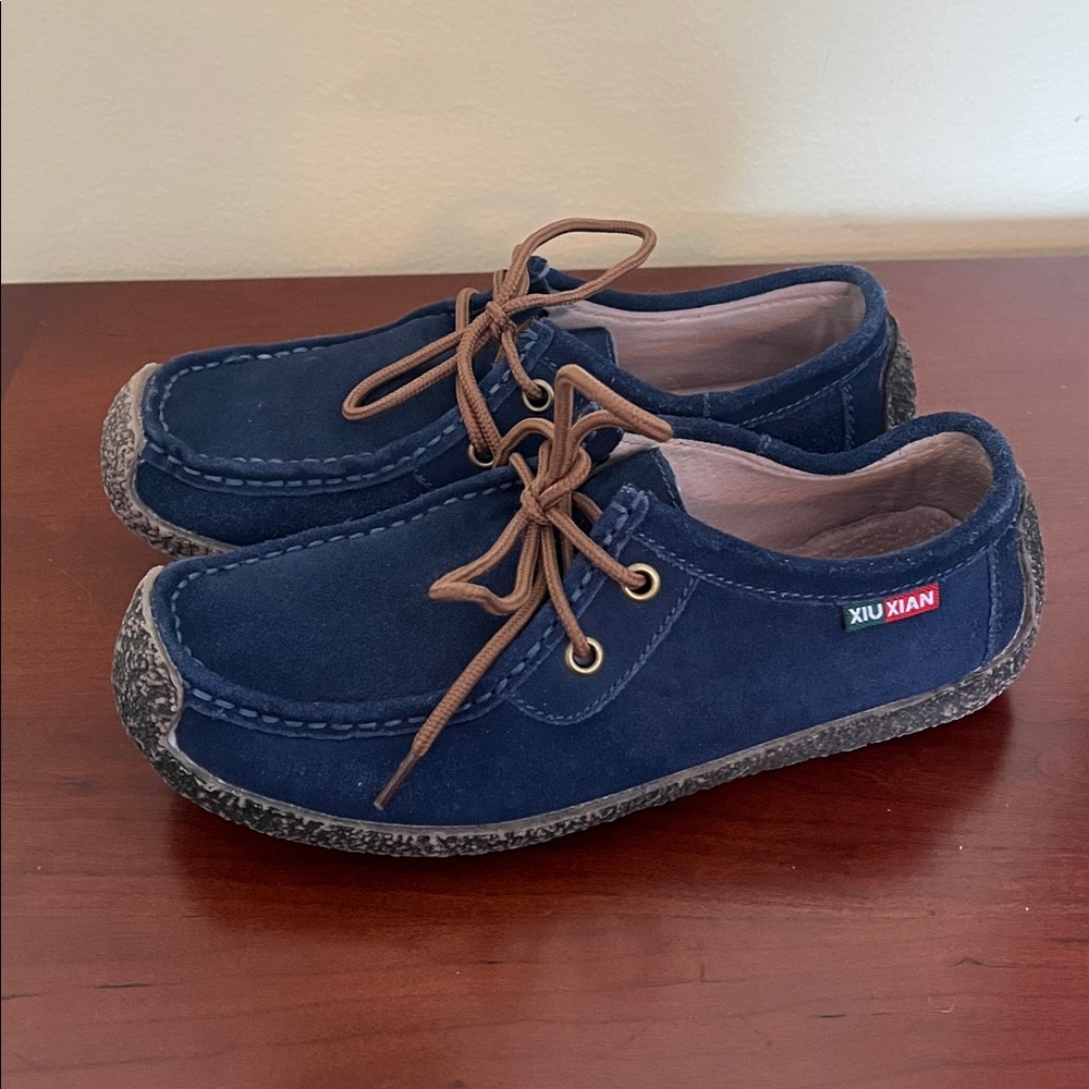 ‼️ Size 6, Xui Xian Navy Blue Suede Loafer, Rubber Sole, Moccasins, Boat Shoe - Picture 3 of 6